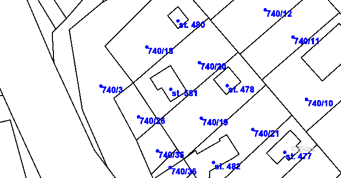 Parcela st. 581 v KÚ Sklenov, Katastrální mapa
