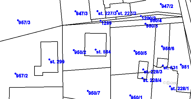 Parcela st. 584 v KÚ Sklenov, Katastrální mapa