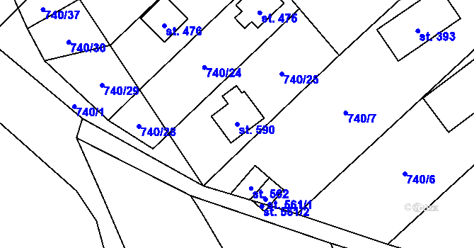Parcela st. 590 v KÚ Sklenov, Katastrální mapa