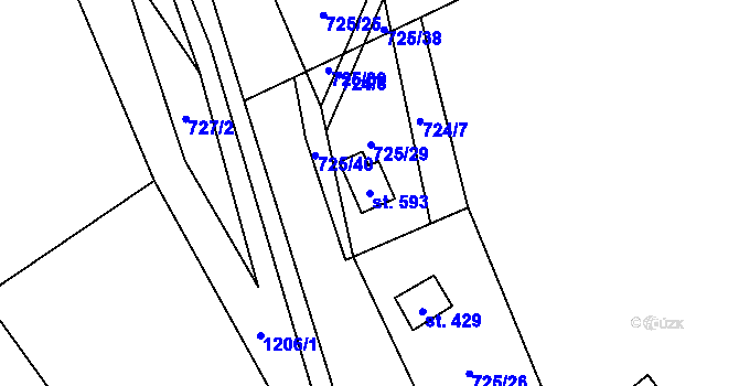 Parcela st. 593 v KÚ Sklenov, Katastrální mapa