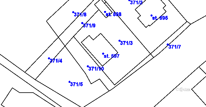 Parcela st. 597 v KÚ Sklenov, Katastrální mapa