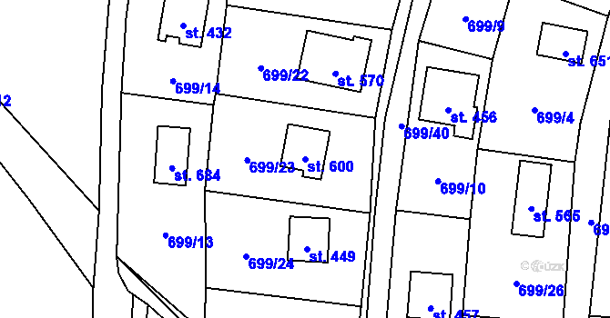 Parcela st. 600 v KÚ Sklenov, Katastrální mapa