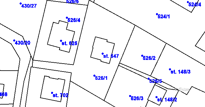 Parcela st. 647 v KÚ Sklenov, Katastrální mapa