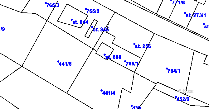 Parcela st. 688 v KÚ Sklenov, Katastrální mapa