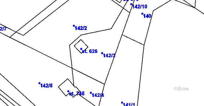 Parcela st. 142/3 v KÚ Sklenov, Katastrální mapa