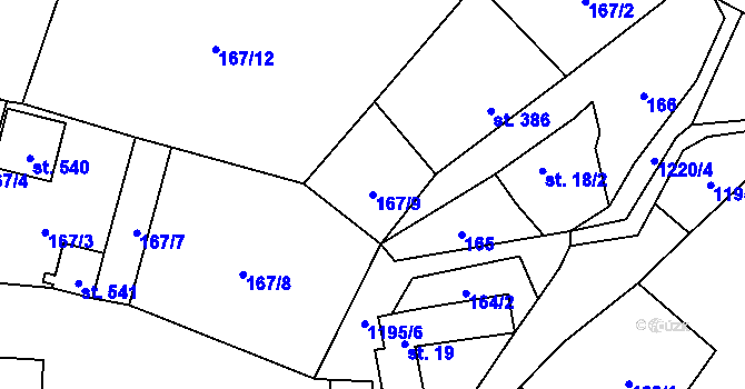 Parcela st. 167/9 v KÚ Sklenov, Katastrální mapa