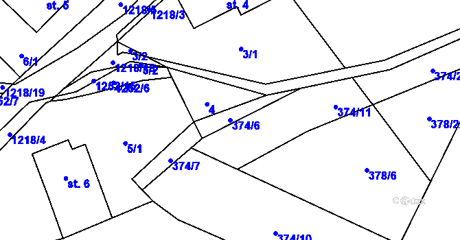 Parcela st. 374/6 v KÚ Sklenov, Katastrální mapa