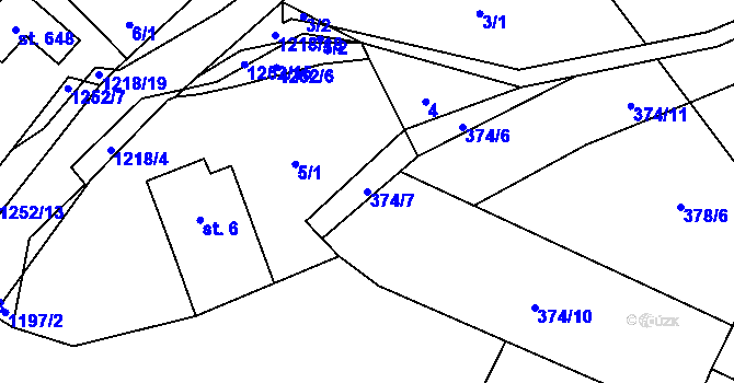 Parcela st. 374/7 v KÚ Sklenov, Katastrální mapa