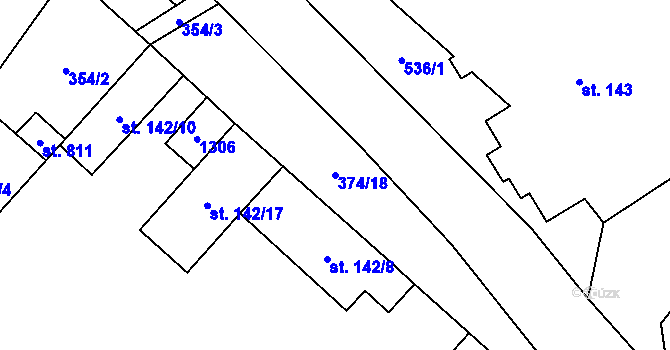 Parcela st. 374/18 v KÚ Sklenov, Katastrální mapa