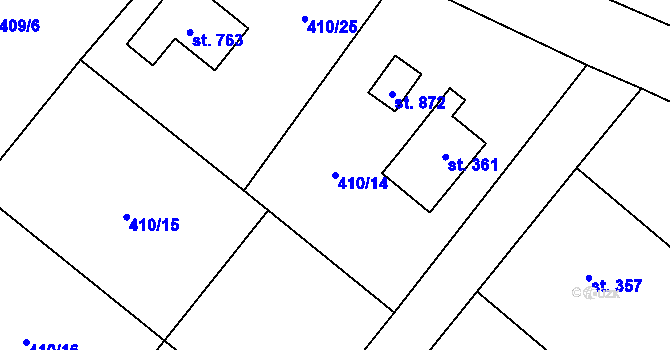 Parcela st. 410/14 v KÚ Sklenov, Katastrální mapa