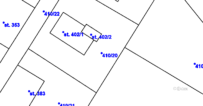 Parcela st. 410/20 v KÚ Sklenov, Katastrální mapa