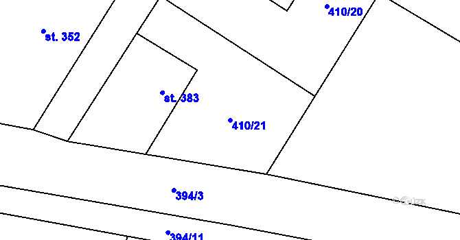 Parcela st. 410/21 v KÚ Sklenov, Katastrální mapa