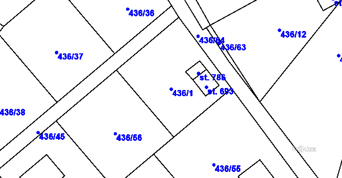 Parcela st. 436/1 v KÚ Sklenov, Katastrální mapa