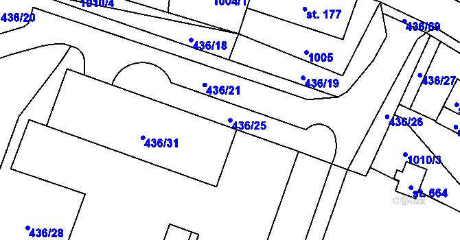 Parcela st. 436/25 v KÚ Sklenov, Katastrální mapa