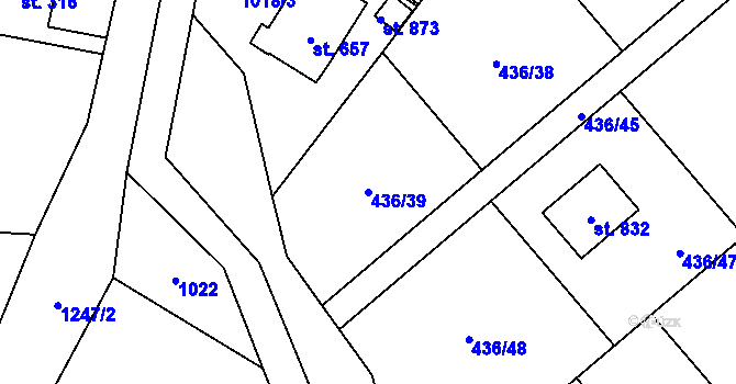 Parcela st. 436/39 v KÚ Sklenov, Katastrální mapa
