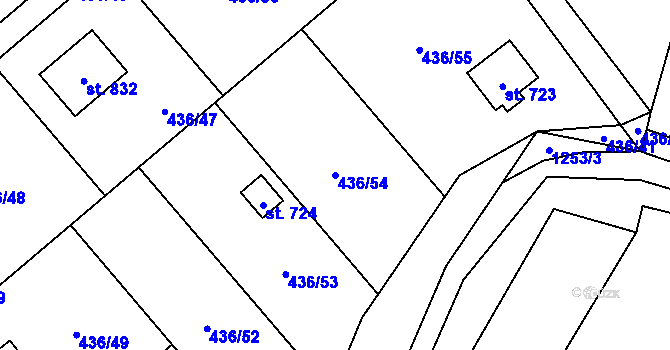 Parcela st. 436/54 v KÚ Sklenov, Katastrální mapa