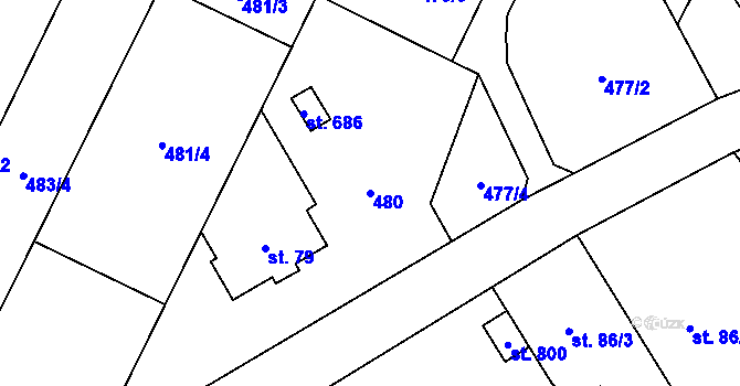 Parcela st. 480 v KÚ Sklenov, Katastrální mapa