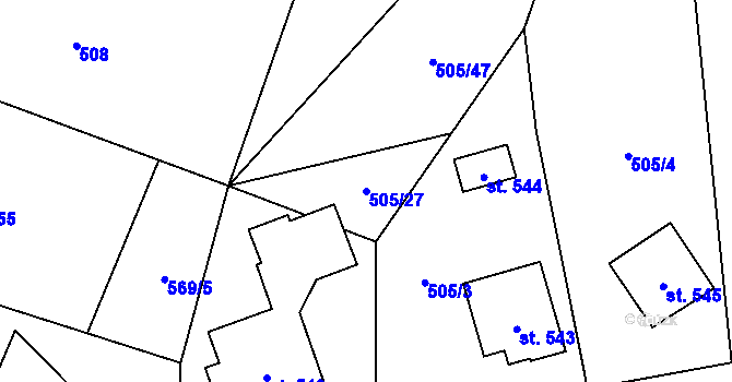 Parcela st. 505/27 v KÚ Sklenov, Katastrální mapa