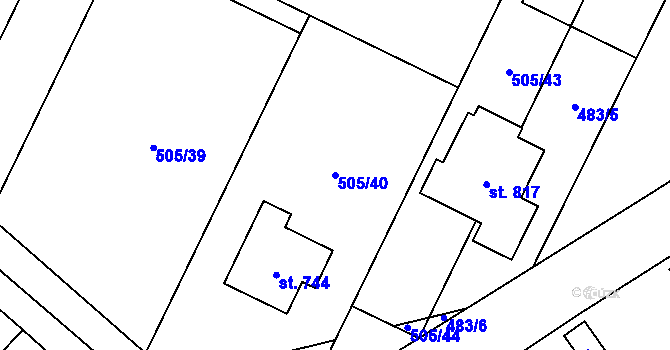 Parcela st. 505/40 v KÚ Sklenov, Katastrální mapa