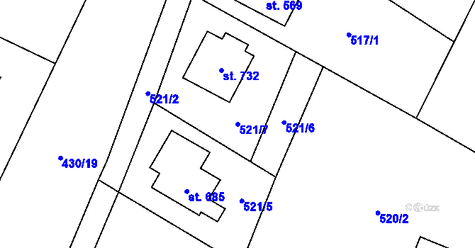 Parcela st. 521/7 v KÚ Sklenov, Katastrální mapa