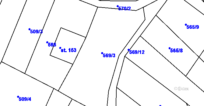 Parcela st. 569/3 v KÚ Sklenov, Katastrální mapa