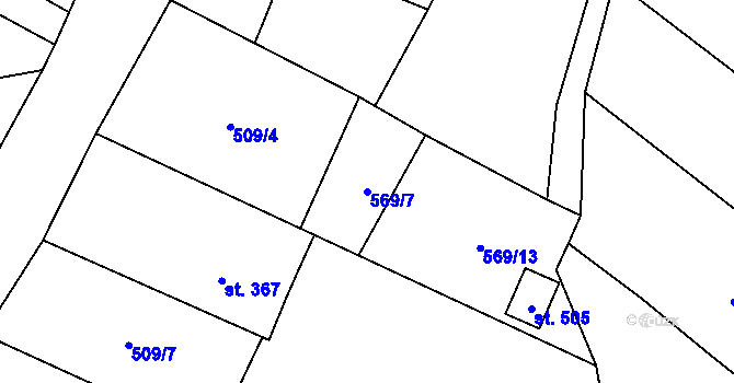 Parcela st. 569/7 v KÚ Sklenov, Katastrální mapa