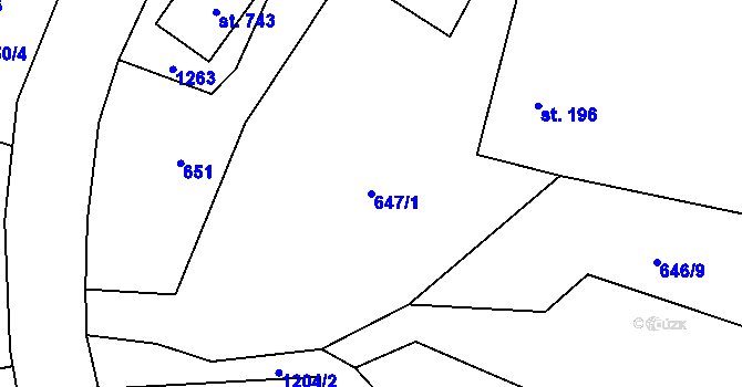 Parcela st. 647/1 v KÚ Sklenov, Katastrální mapa