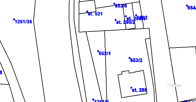Parcela st. 652/1 v KÚ Sklenov, Katastrální mapa