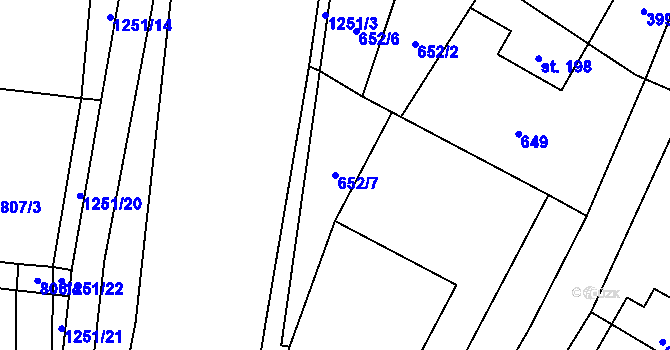 Parcela st. 652/7 v KÚ Sklenov, Katastrální mapa