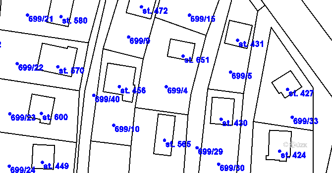 Parcela st. 699/4 v KÚ Sklenov, Katastrální mapa