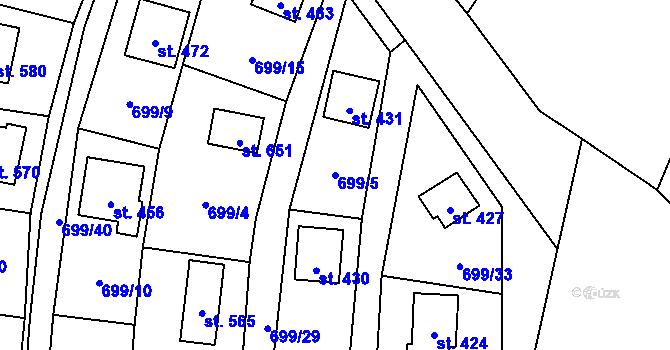 Parcela st. 699/5 v KÚ Sklenov, Katastrální mapa