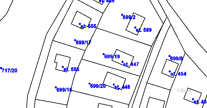 Parcela st. 699/19 v KÚ Sklenov, Katastrální mapa