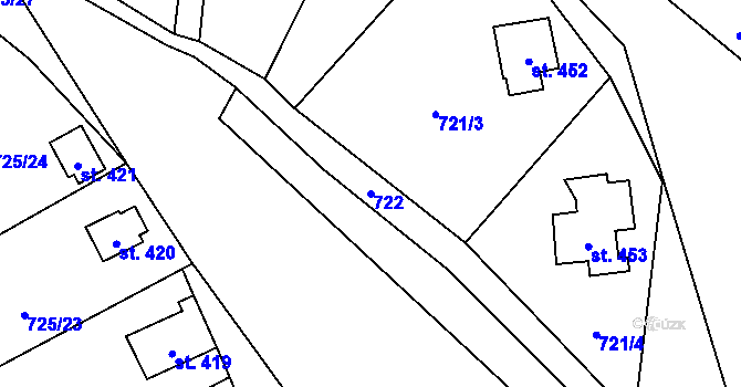 Parcela st. 722 v KÚ Sklenov, Katastrální mapa