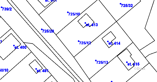 Parcela st. 725/12 v KÚ Sklenov, Katastrální mapa