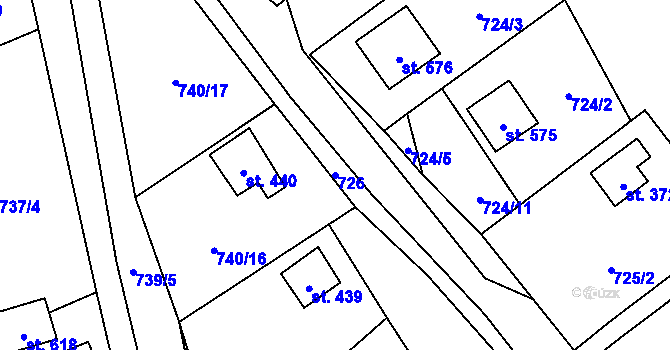 Parcela st. 726 v KÚ Sklenov, Katastrální mapa