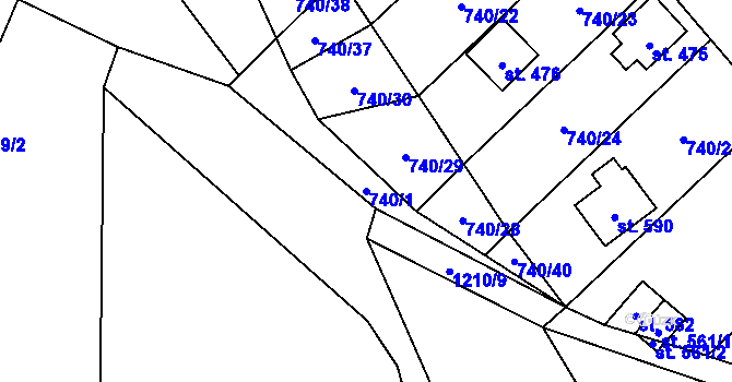 Parcela st. 740/1 v KÚ Sklenov, Katastrální mapa