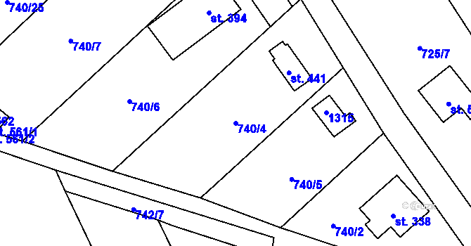 Parcela st. 740/4 v KÚ Sklenov, Katastrální mapa