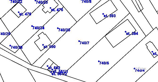 Parcela st. 740/7 v KÚ Sklenov, Katastrální mapa