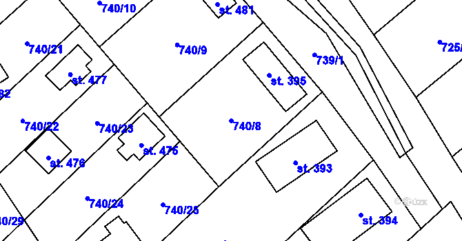 Parcela st. 740/8 v KÚ Sklenov, Katastrální mapa