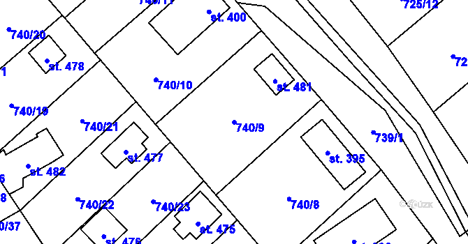 Parcela st. 740/9 v KÚ Sklenov, Katastrální mapa
