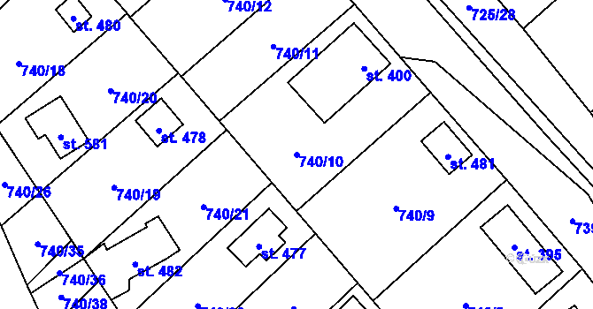 Parcela st. 740/10 v KÚ Sklenov, Katastrální mapa