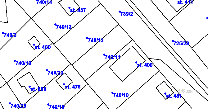 Parcela st. 740/11 v KÚ Sklenov, Katastrální mapa