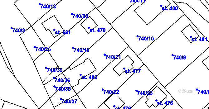 Parcela st. 740/21 v KÚ Sklenov, Katastrální mapa