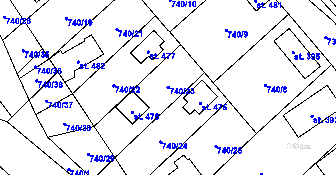 Parcela st. 740/23 v KÚ Sklenov, Katastrální mapa