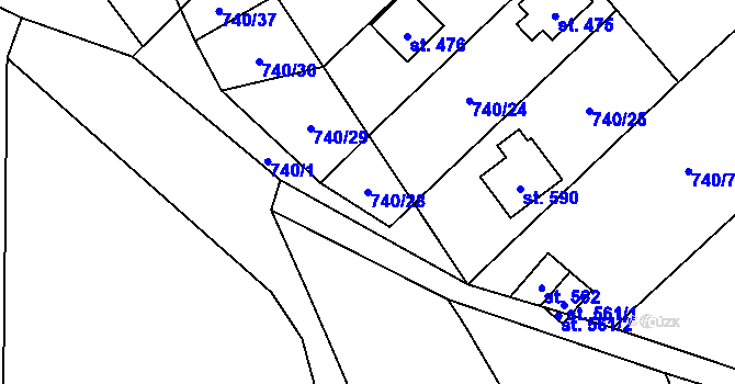Parcela st. 740/28 v KÚ Sklenov, Katastrální mapa