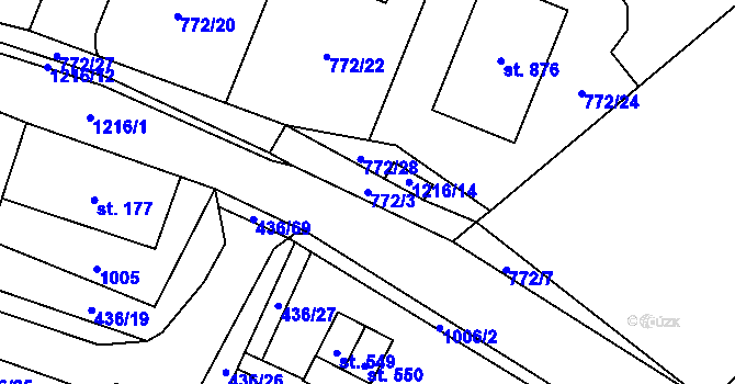 Parcela st. 772/3 v KÚ Sklenov, Katastrální mapa