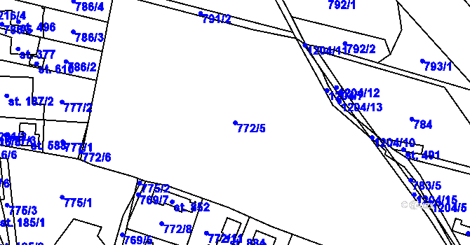 Parcela st. 772/5 v KÚ Sklenov, Katastrální mapa