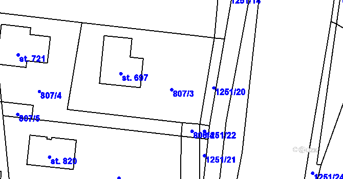 Parcela st. 807/3 v KÚ Sklenov, Katastrální mapa