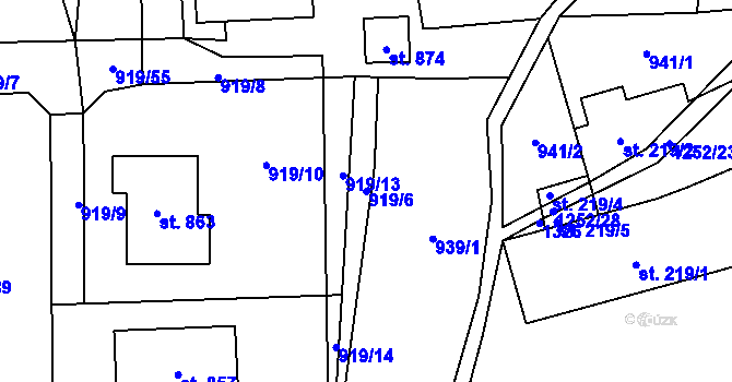 Parcela st. 919/6 v KÚ Sklenov, Katastrální mapa