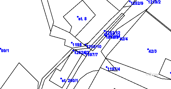 Parcela st. 1252/10 v KÚ Sklenov, Katastrální mapa